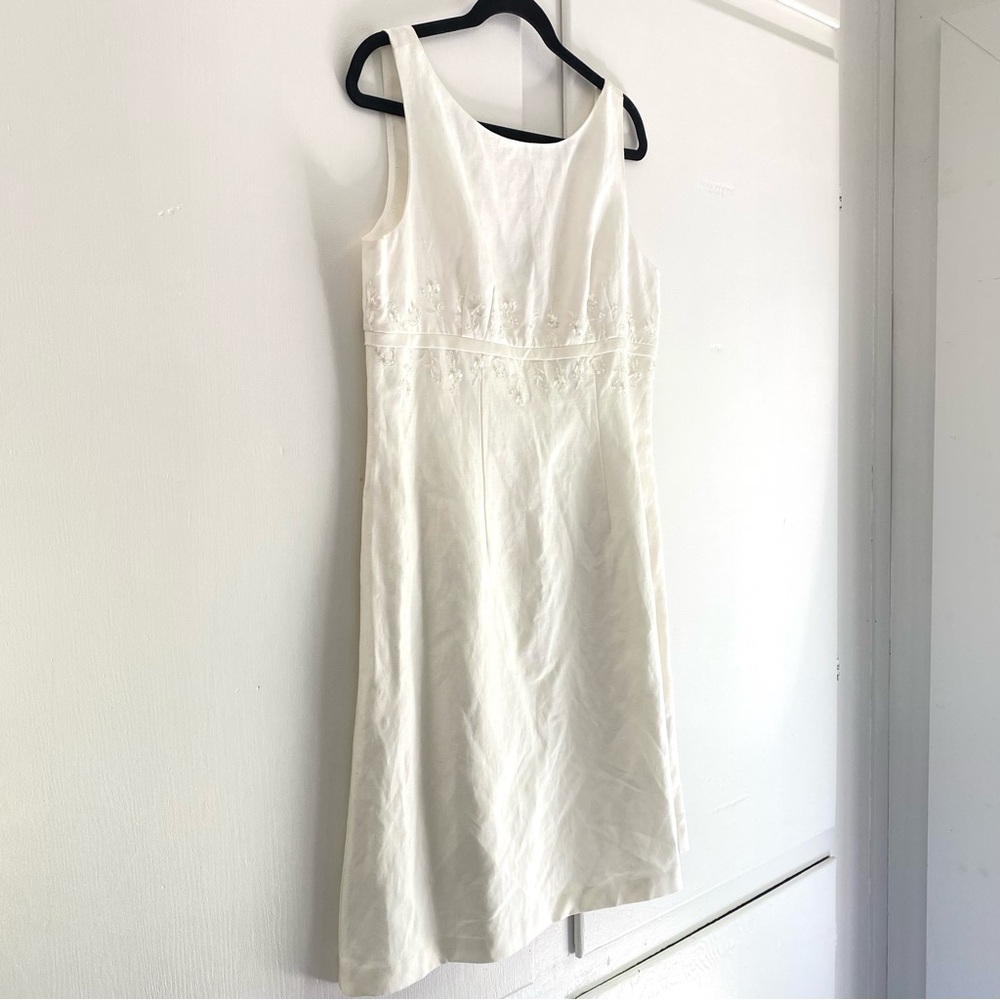 Linen Rayon Embroidered Waist Pearls Crystals White Lined Romantic Bride 12